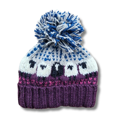 Sheep Bobble Hat Plum