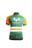 Image shows green and orange Cycle Jersey Hooped Design Front