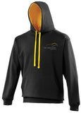 Image shows Three Peaks contrast hoodie in jet black with inside colour of gold