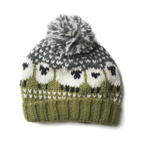 Sheep Bobble Hat Green