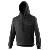 Image shows jet black hoodie with Three Peaks logo on left chest