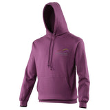 Image shows plum hoodie with Three Peaks logo on left chest
