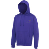 Image shows ultra violet hoodie with Three Peaks logo on left chest