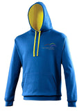 Image shows Three Peaks contrast hoodie in royal blue with inside colour of sun yellow