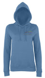 Image shows airforce blue colour ladies hoodie with Three Peaks logo on left chest