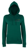 Image shows bottle green colour ladies hoodie with Three Peaks logo on left chest
