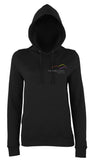 Image shows jet black colour ladies hoodie with Three Peaks logo on left chest