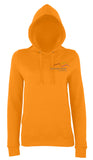 Image shows orange crush colour ladies hoodie with Three Peaks logo on left chest