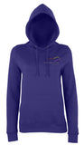 Image shows purple colour ladies hoodie with Three Peaks logo on left chest