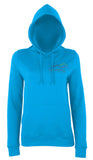 Image shows sapphire blue colour ladies hoodie with Three Peaks logo on left chest