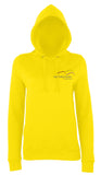 Image shows sun yellow colour ladies hoodie with Three Peaks logo on left chest