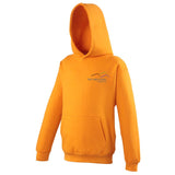 Image shows orange crush Three peaks kids hoodie with Three Peaks logo on left chest