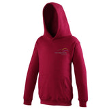 Image shows red chilli Three peaks kids hoodie with Three Peaks logo on left chest