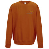 Image shows Three Peaks sweatshirt in burnt orange with Three Peaks logo on left chest