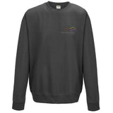Image shows Three Peaks sweatshirt in charcoal with Three Peaks logo on left chest