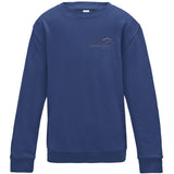 Image shows Three Peaks kids sweatshirt in royal blue, with Three Peaks logo on left chest