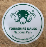 Image shows front of white car sticker with green Yorkshire Dales logo on.